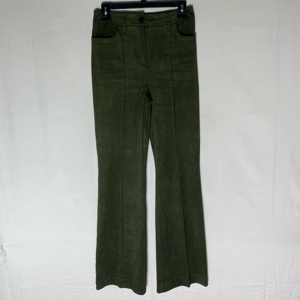 Melanie Lyne Green Faux Suede High Rise Flared Pants 0